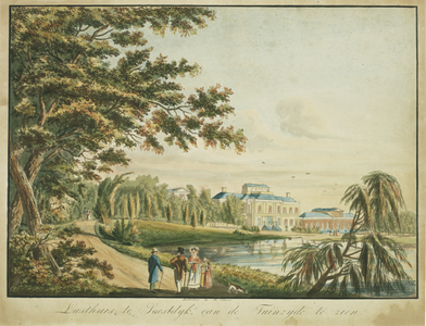 206360 Gezicht op de achtergevel van het paleis Soestdijk te Baarn vanuit het park met rechts de grote ...